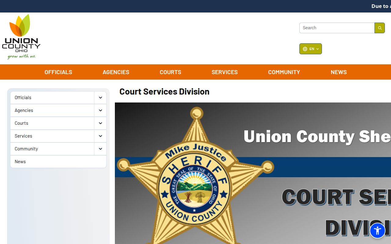 Union County Court Services warrant records contact information