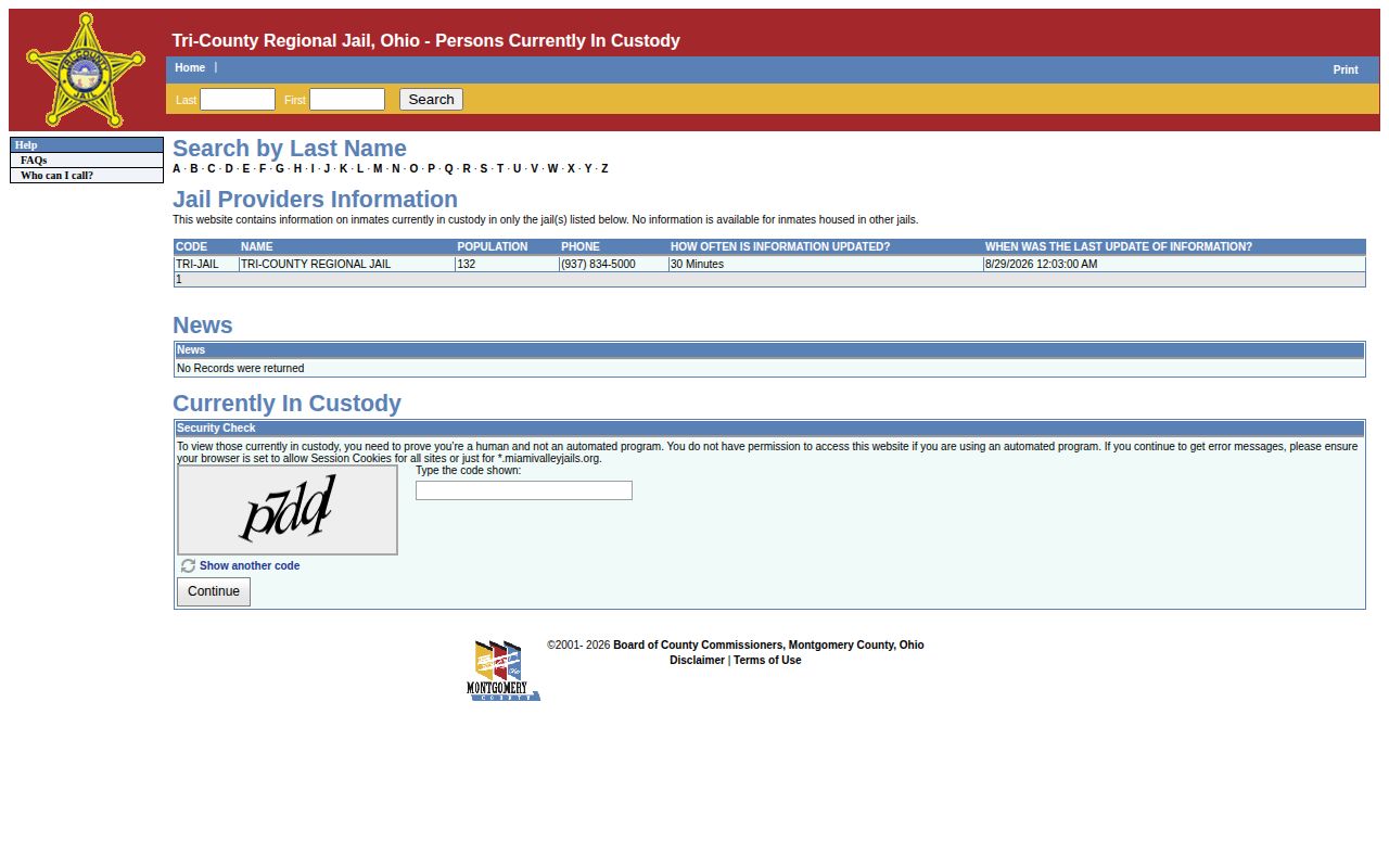Union County Tri-County Regional Jail current custody roster search