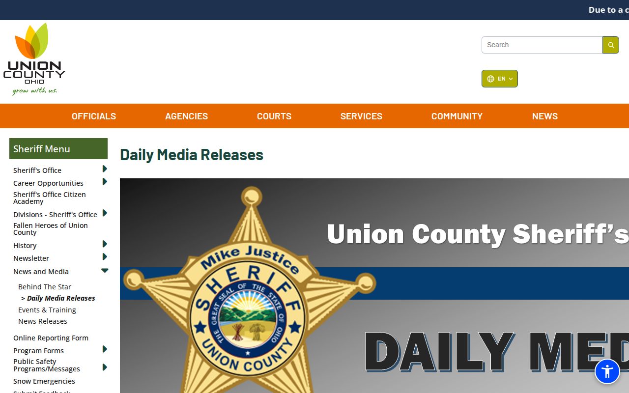 Union County official daily media booking and incident records archive